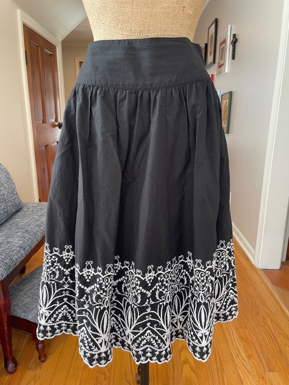 Semantiks Black Skirt with White Embroidered Hem